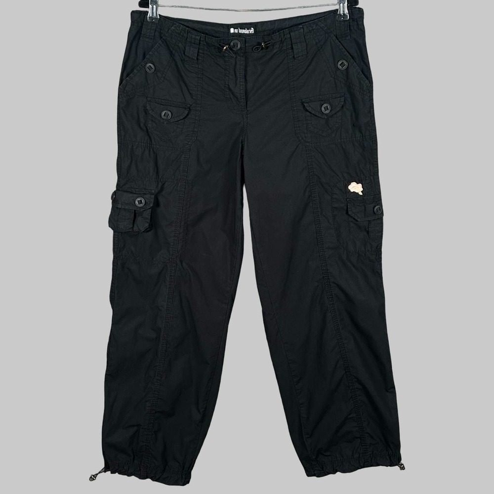 Vintage Y2K Rose Embroidered Black Cargo Pants Womens M/L Baggy Cinch Waist